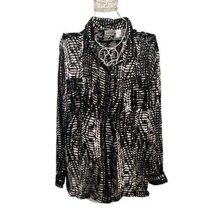 GREAT CONDITION WOMEN Chico's Black White Silk Lightweight Burnout Art-to-Wear S